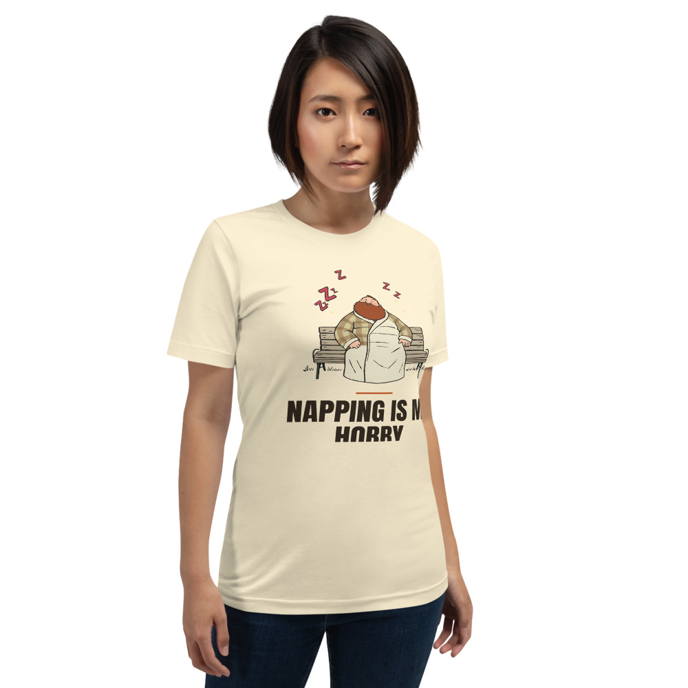 Napping Is My Hobby — printed on a natural t-shirt