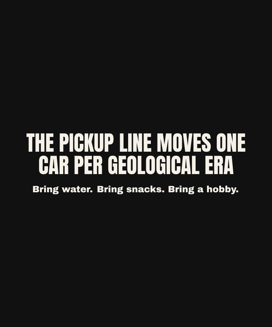 THE PICKUP LINE MOVES ONE CAR PER GEOLOGICAL ERA print detail