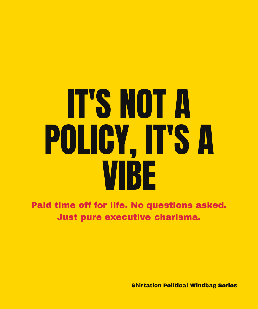 IT'S NOT A POLICY, IT'S A VIBE print detail